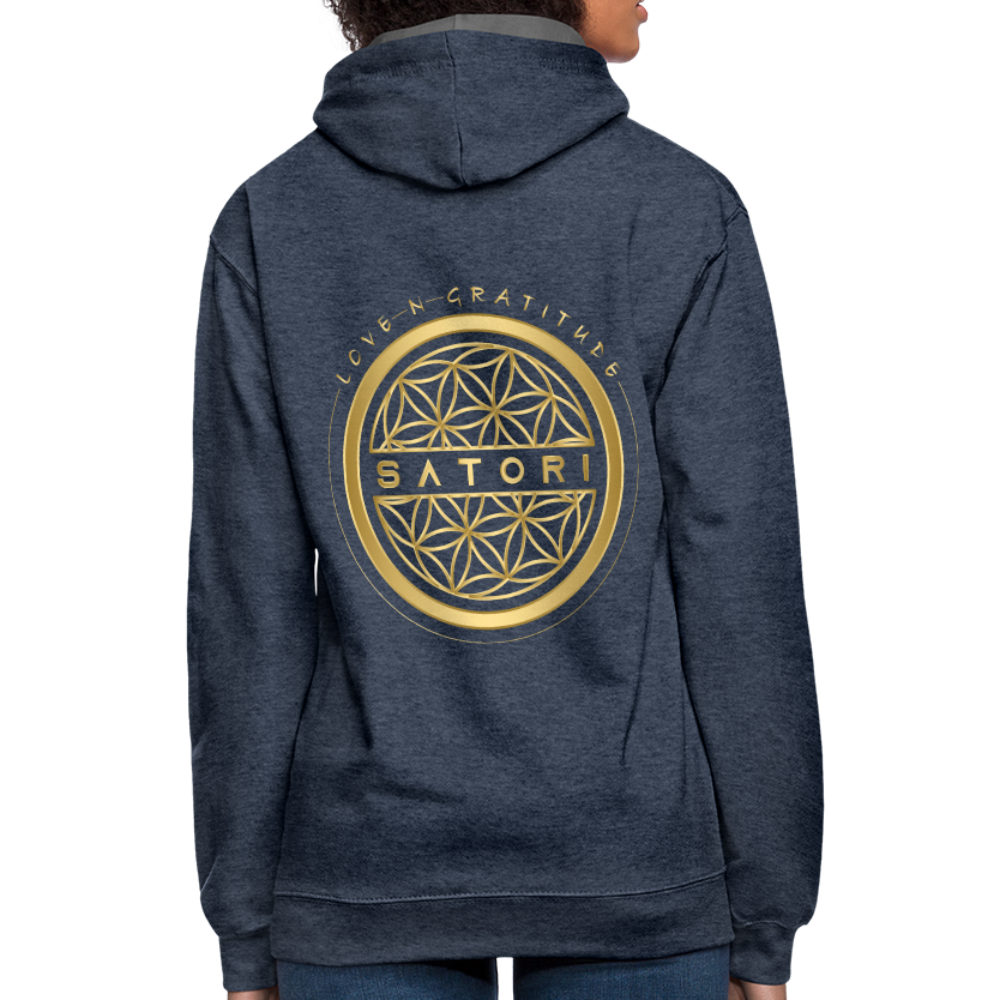 Contrast Hoodie Logo Back Custom Print Front - indigo heather/asphalt