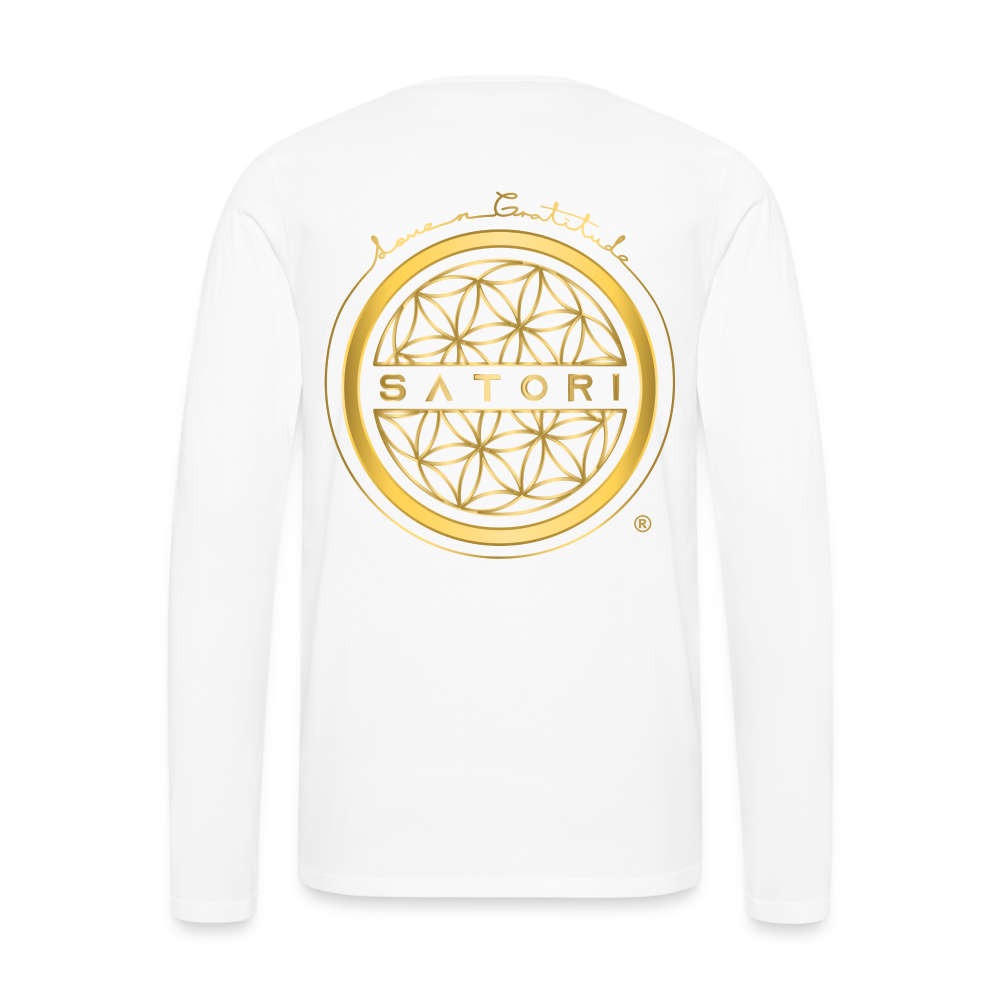 Men's Premium Long Sleeve T-Shirt Logo on Front & Back - white
