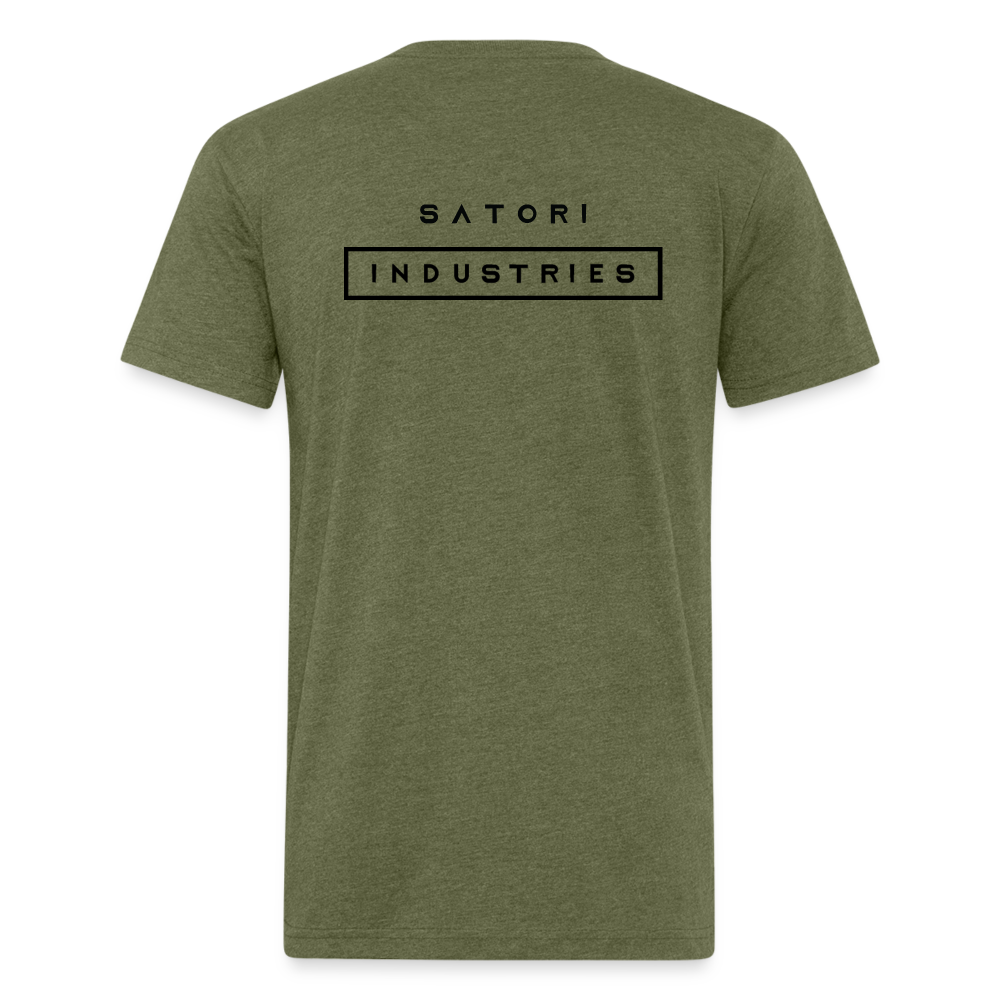 Fitted Cotton/Poly T-Shirt by Next Level Satori Front & Back - heather military green