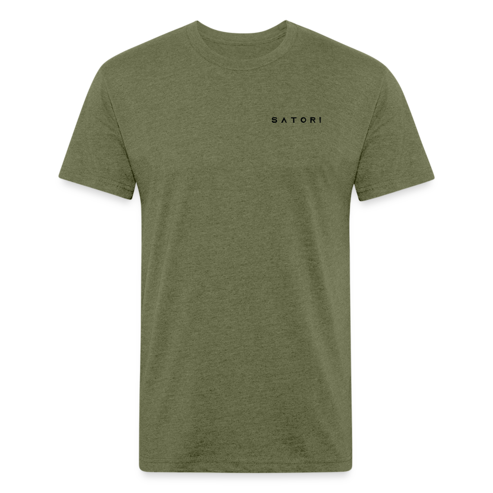 Fitted Cotton/Poly T-Shirt by Next Level Satori Front & Back - heather military green