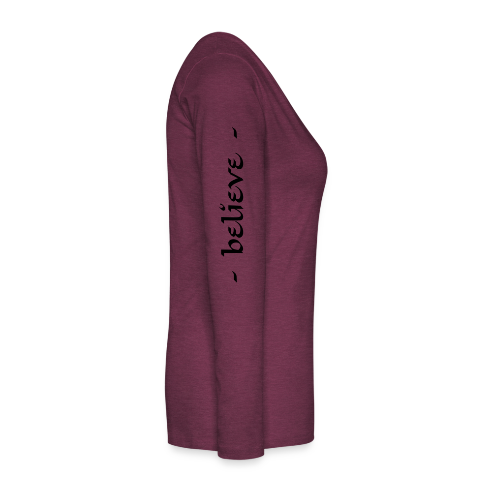 Women's Premium Long Sleeve T-Shirt Logo, Positive Sleeves - heather burgundy