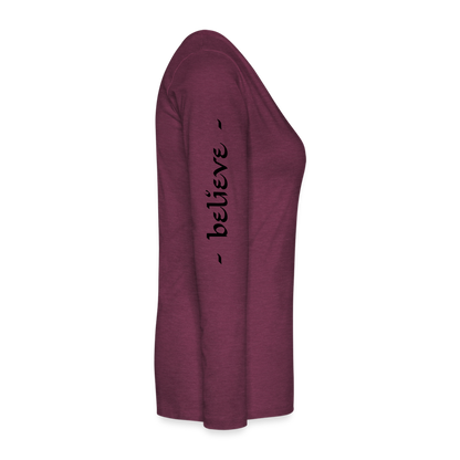 Women's Premium Long Sleeve T-Shirt Logo, Positive Sleeves - heather burgundy