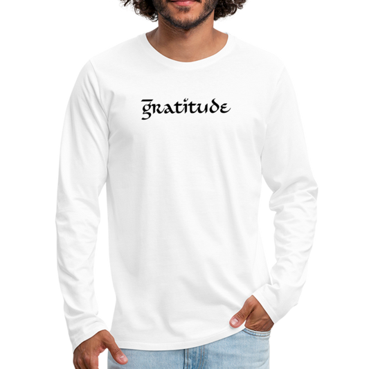 Men's Premium Long Sleeve T-Shirt Logo on Back, Print on front - white