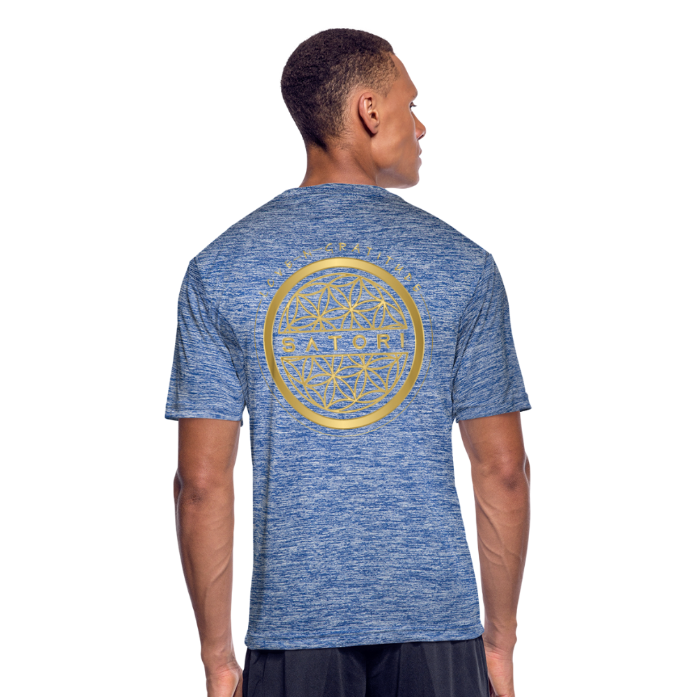 Men’s Moisture Wicking Performance T-Shirt Logo on Back - heather blue