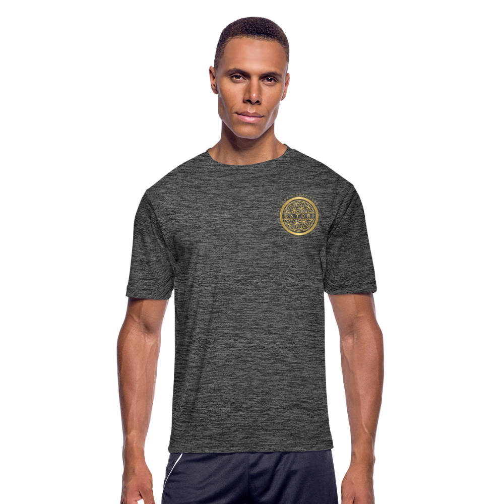 Men’s Moisture Wicking Performance T-Shirt Logo on Back - dark heather gray