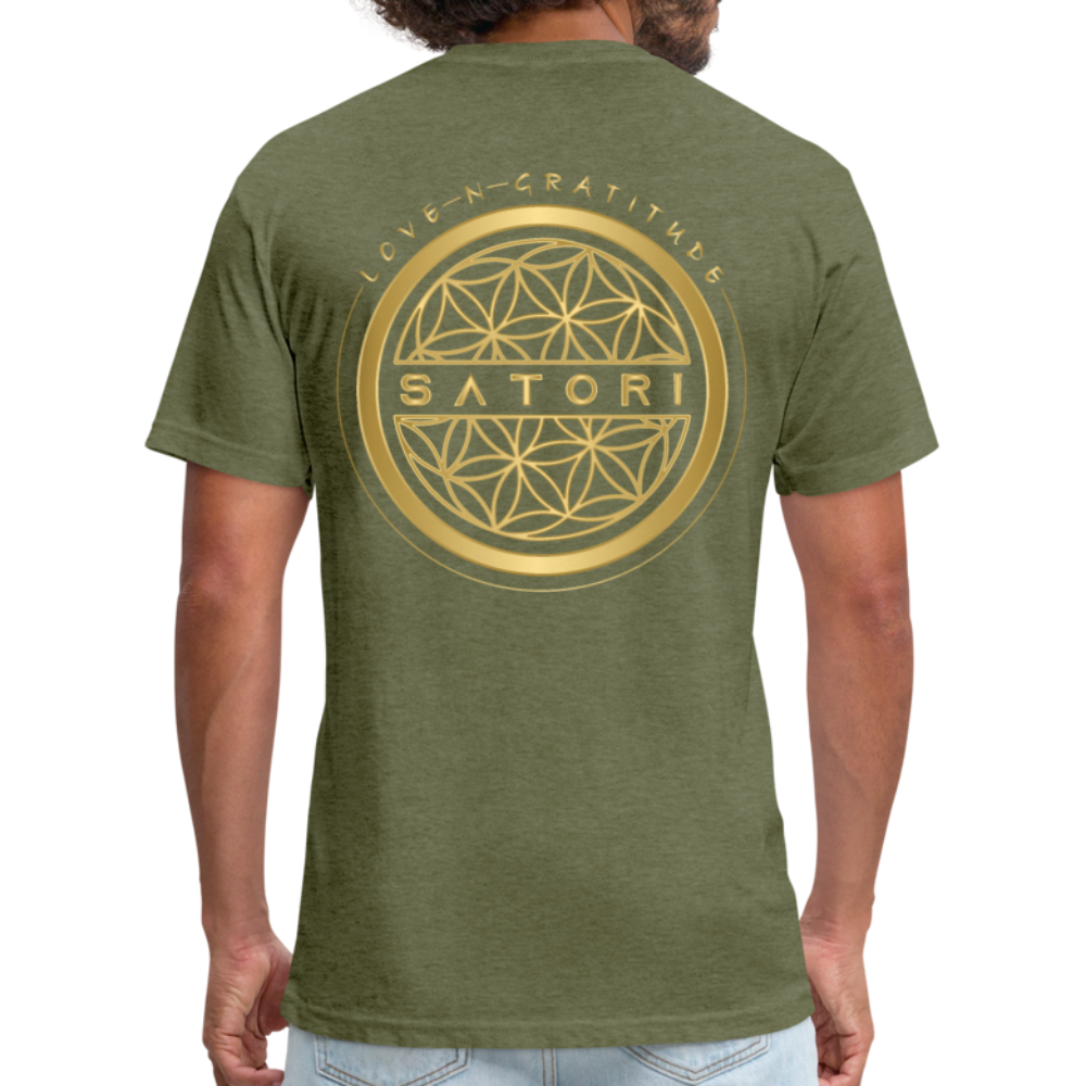Fitted Cotton/Poly T-Shirt by Next Level Logo Front & Back - heather military green