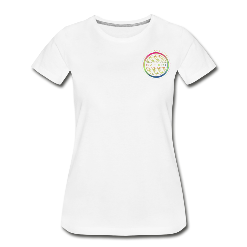 Women’s Premium Organic T-Shirt logo Front & Back Custom Print Sleeve - white