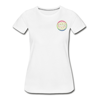 Women’s Premium Organic T-Shirt logo Front & Back Custom Print Sleeve - white