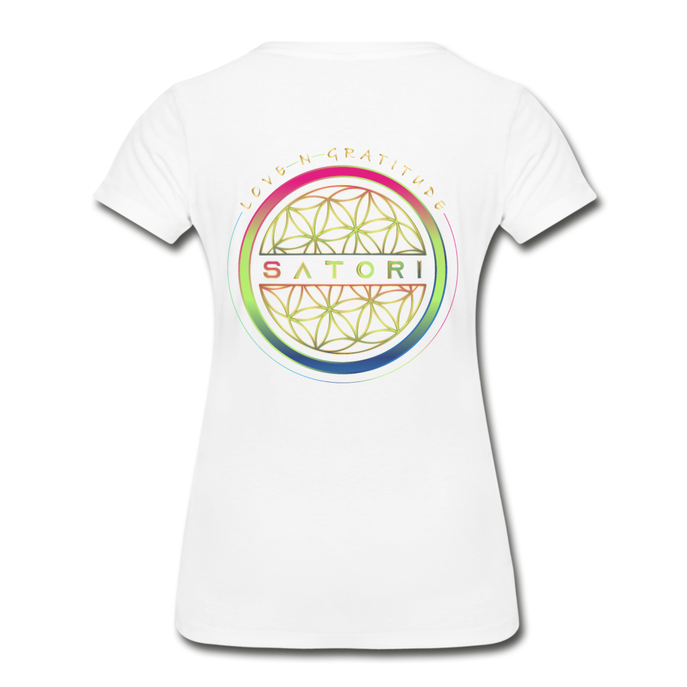 Women’s Premium Organic T-Shirt logo Front & Back Custom Print Sleeve - white