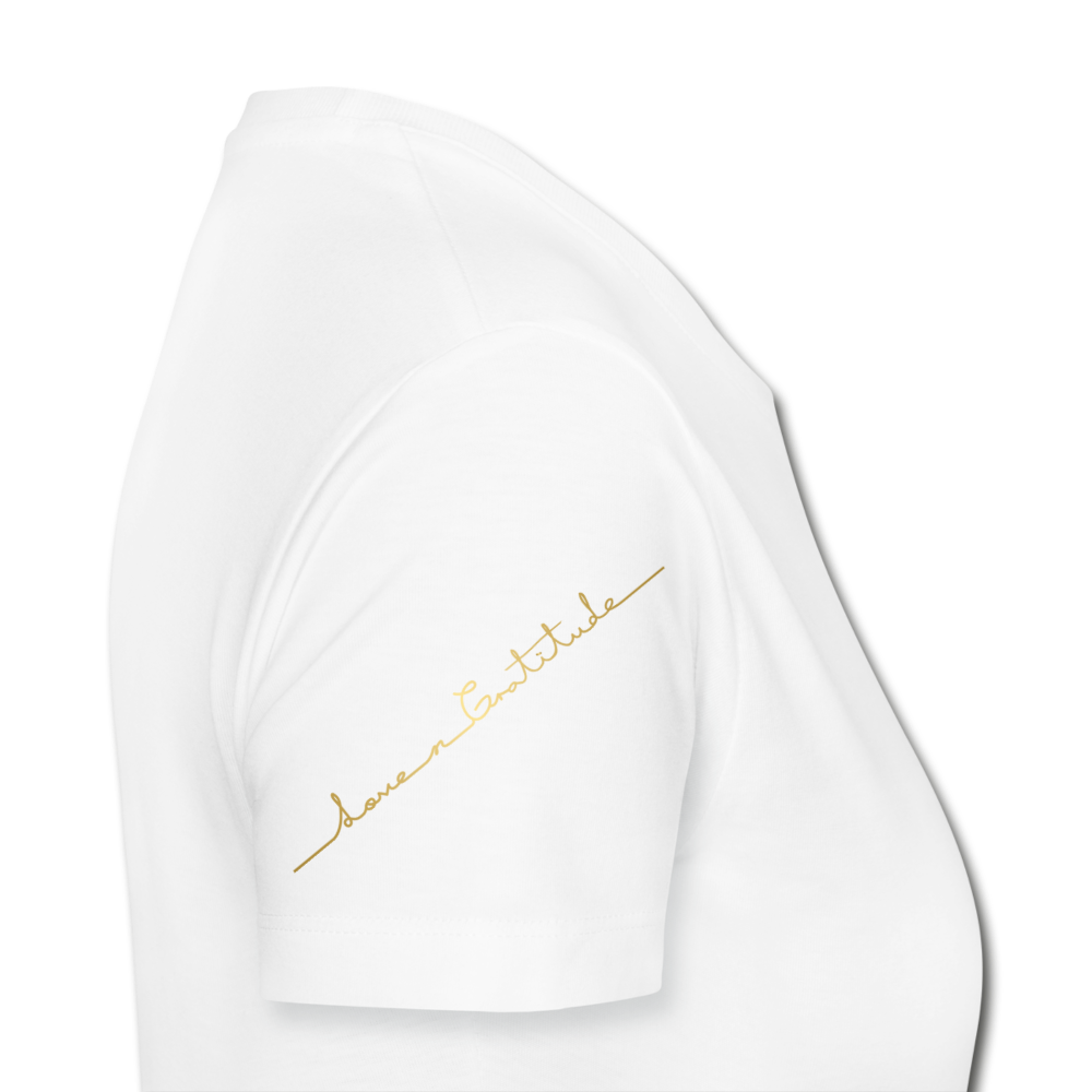 Women’s Premium Organic T-Shirt logo Front & Back Custom Print Sleeve - white
