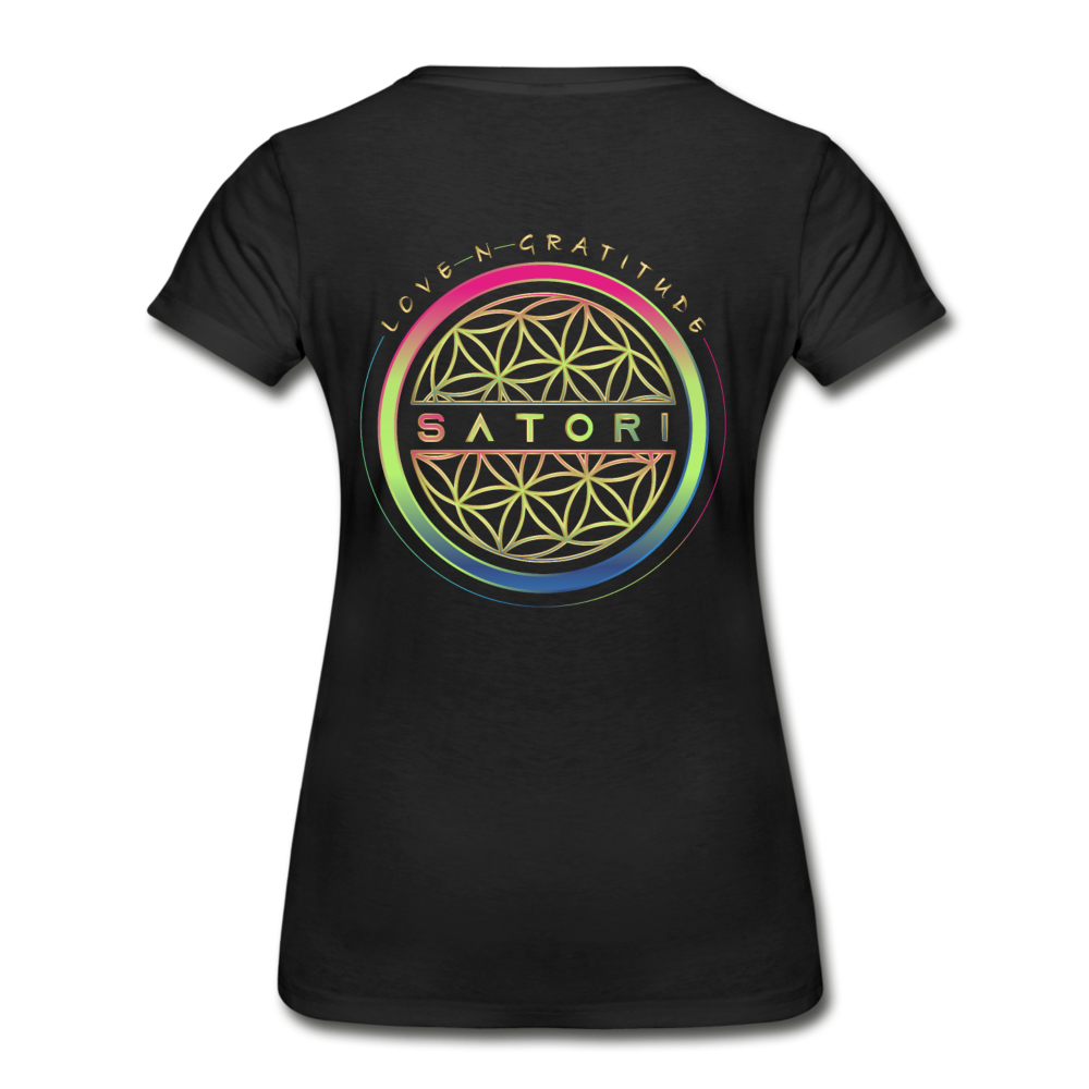 Women’s Premium Organic T-Shirt logo Front & Back Custom Print Sleeve - black