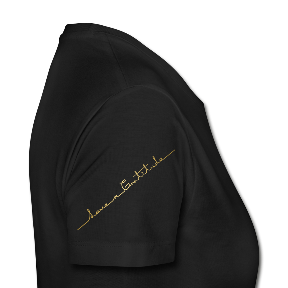 Women’s Premium Organic T-Shirt logo Front & Back Custom Print Sleeve - black