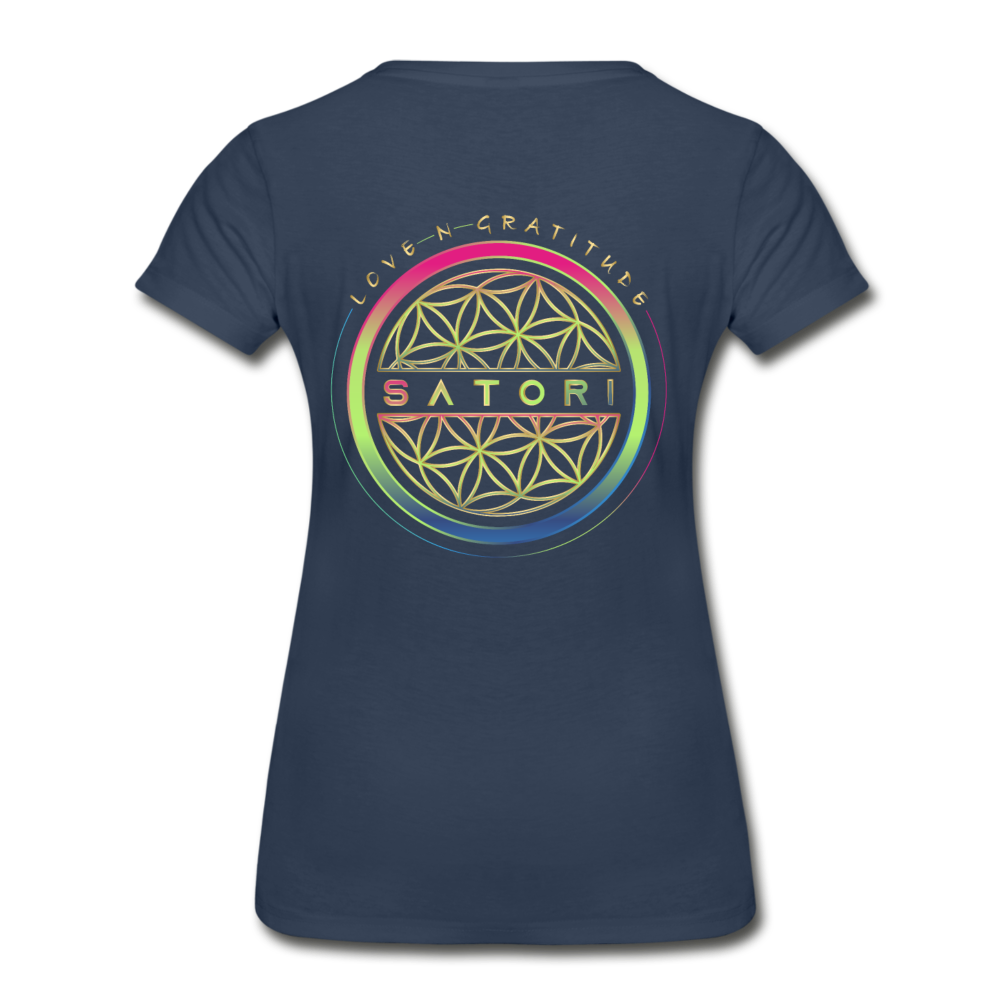 Women’s Premium Organic T-Shirt logo Front & Back Custom Print Sleeve - navy
