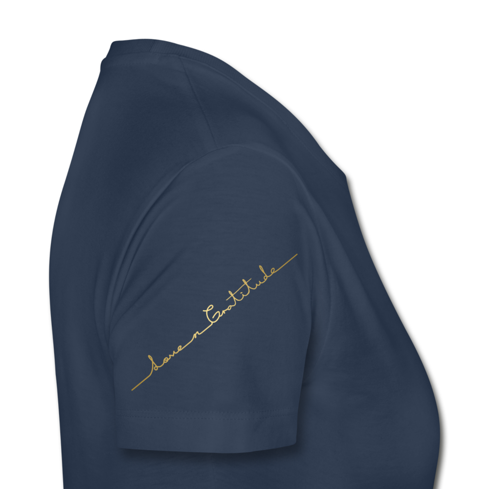 Women’s Premium Organic T-Shirt logo Front & Back Custom Print Sleeve - navy