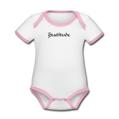 Organic Contrast Short Sleeve Baby Bodysuit - white/pink