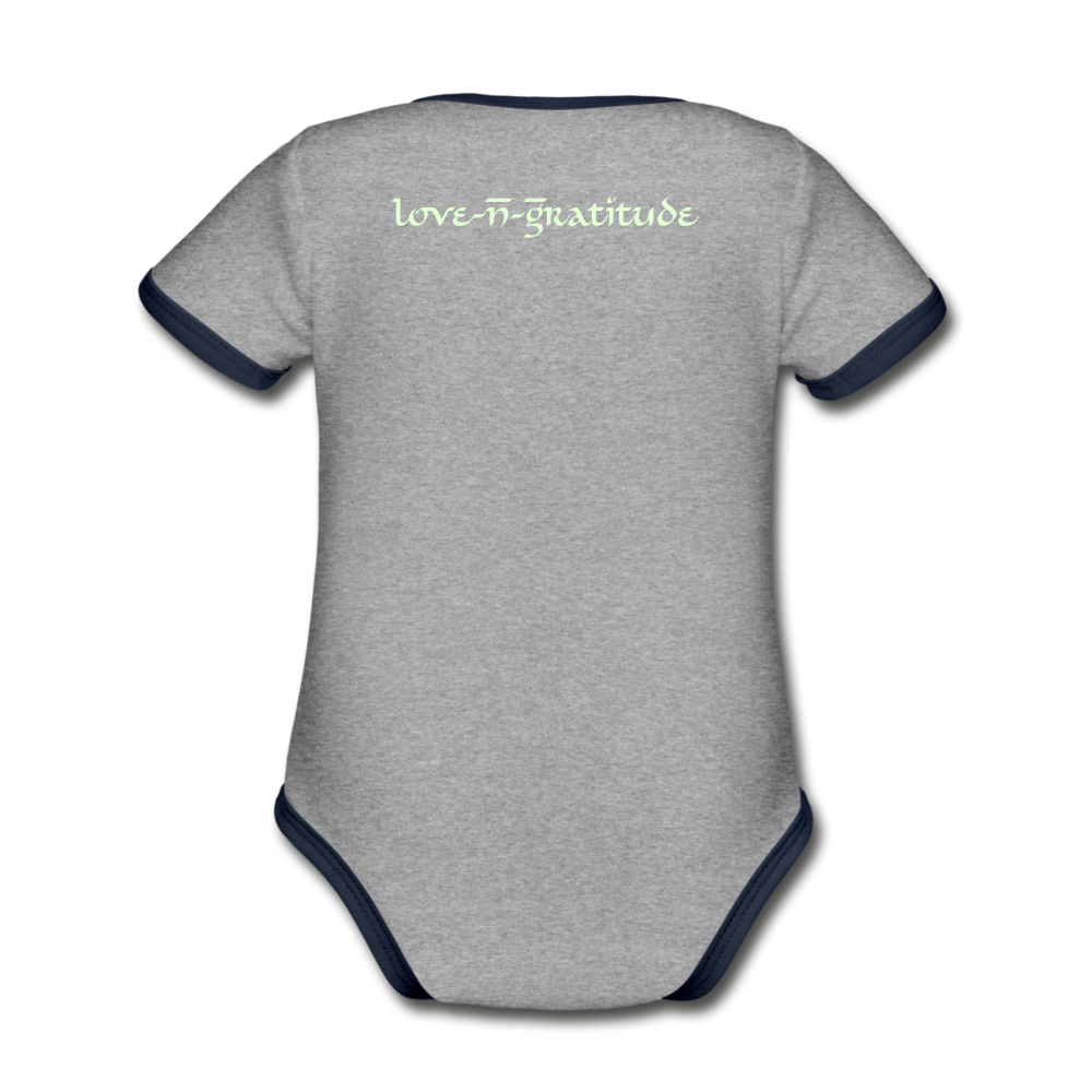 Organic Contrast Short Sleeve Baby Bodysuit Glow Print - heather gray/navy