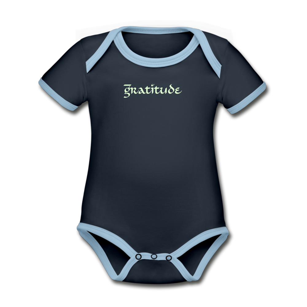 Organic Contrast Short Sleeve Baby Bodysuit Glow Print - navy/sky