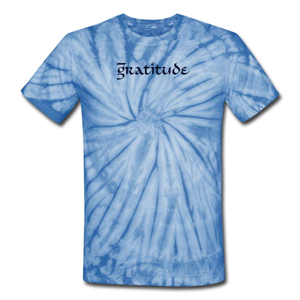 Unisex Tie Dye T-Shirt Gratitude - spider baby blue