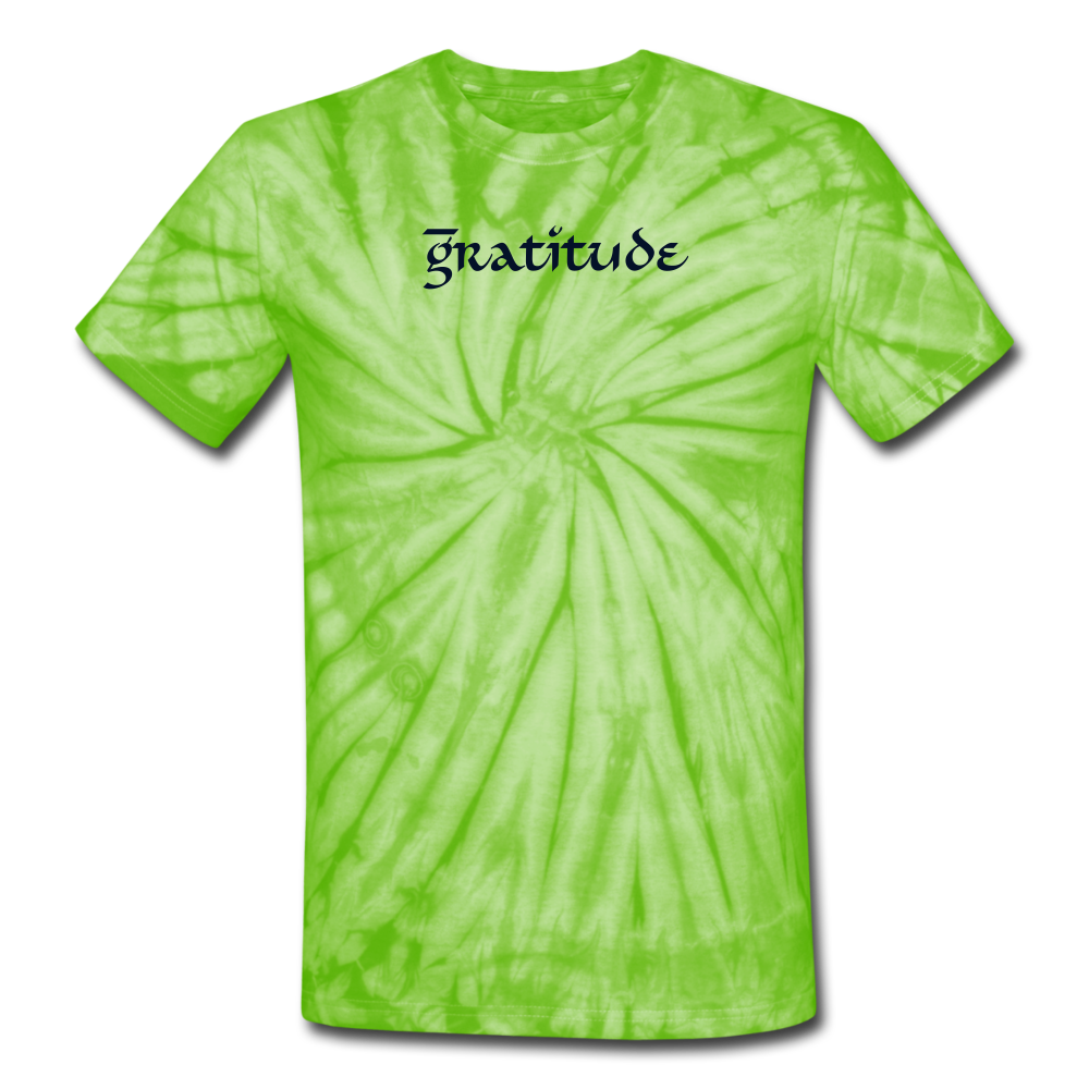 Unisex Tie Dye T-Shirt Gratitude - spider lime green
