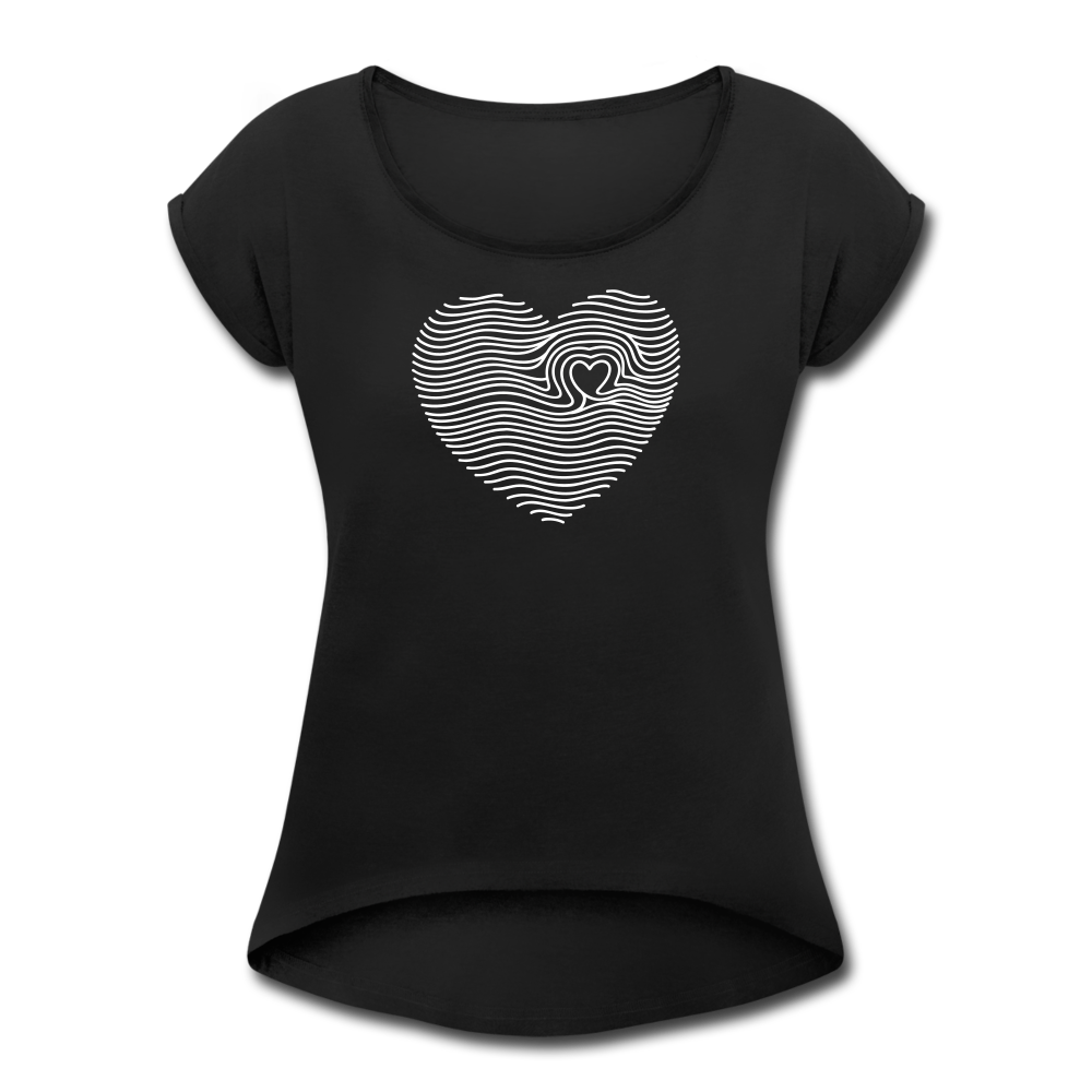 Women's Roll Cuff T-Shirt Love n Gratitude on back - black