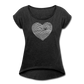 Women's Roll Cuff T-Shirt Love n Gratitude on back - heather black