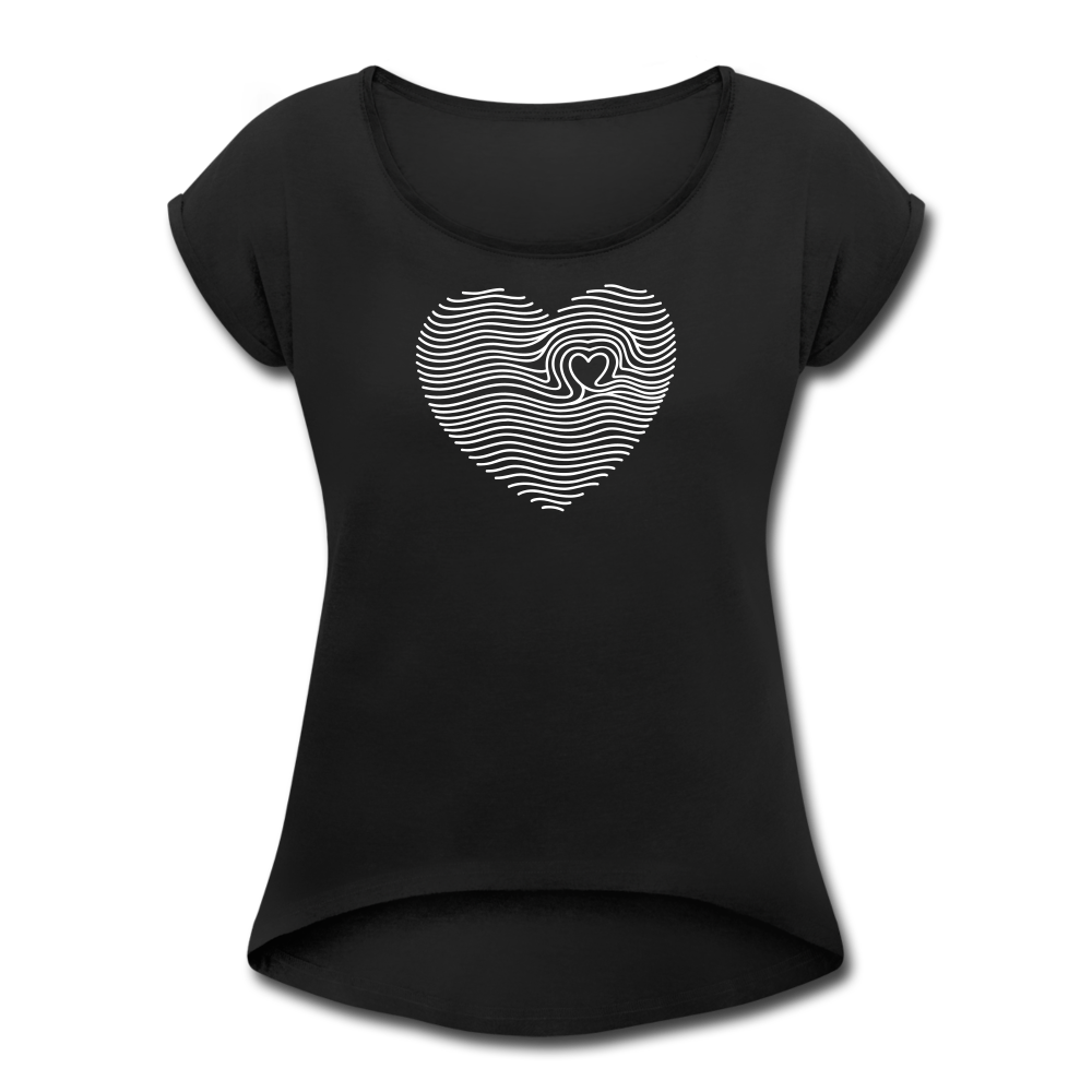 Women's Roll Cuff T-Shirt Love n Gratitude on back - black