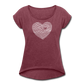 Women's Roll Cuff T-Shirt Love n Gratitude on back - heather burgundy