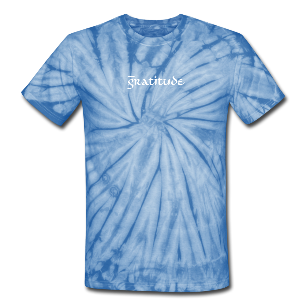 Unisex Tie Dye T-Shirt Love n Gratitude Logo - spider baby blue
