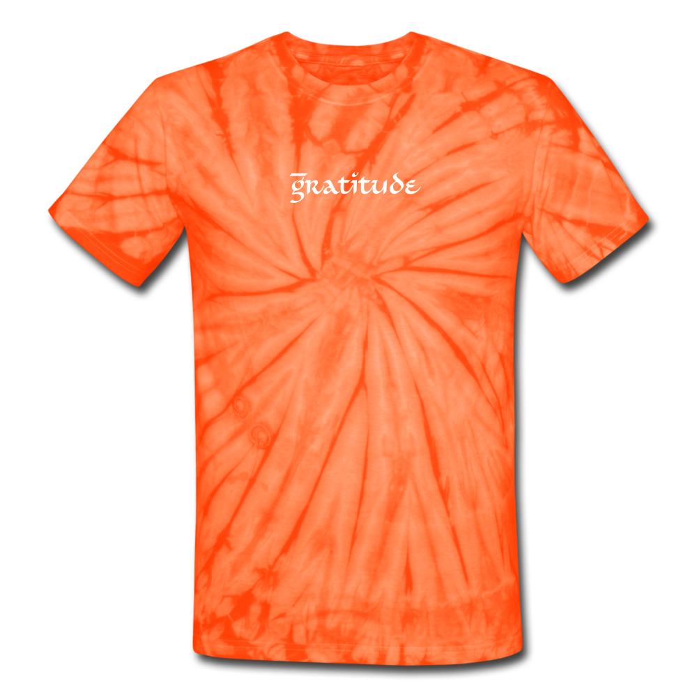Unisex Tie Dye T-Shirt Love n Gratitude Logo - spider orange