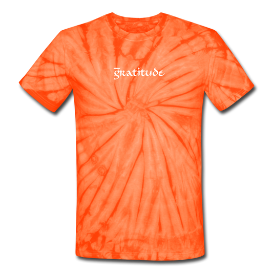 Unisex Tie Dye T-Shirt Love n Gratitude Logo - spider orange