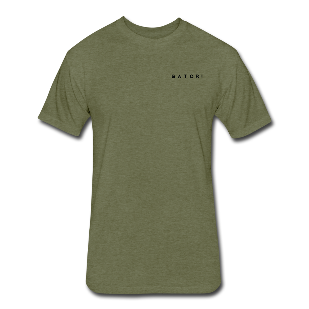 Fitted Cotton/Poly T-Shirt by Next Level Satori Front & Back - heather military green