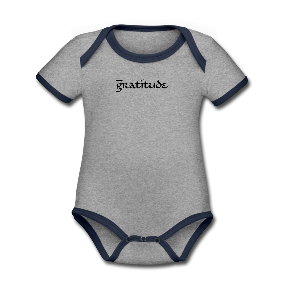 Organic Contrast Short Sleeve Baby Bodysuit - heather gray/navy