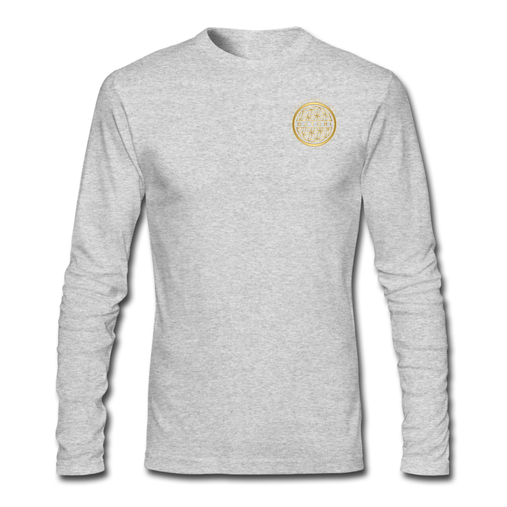 Men's Long Sleeve T-Shirt by Next Level logo Front & Back - heather gray