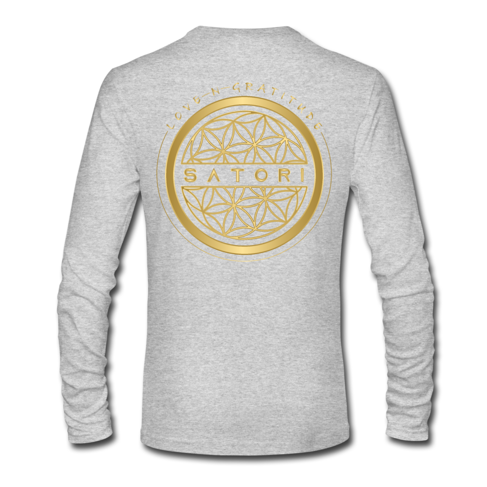 Men's Long Sleeve T-Shirt by Next Level logo Front & Back - heather gray