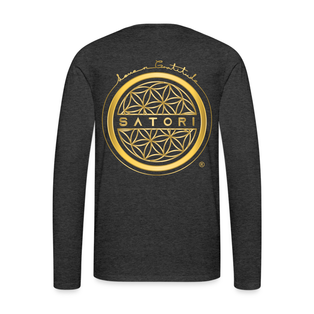 Men's Premium Long Sleeve T-Shirt Logo on Front & Back - charcoal grey