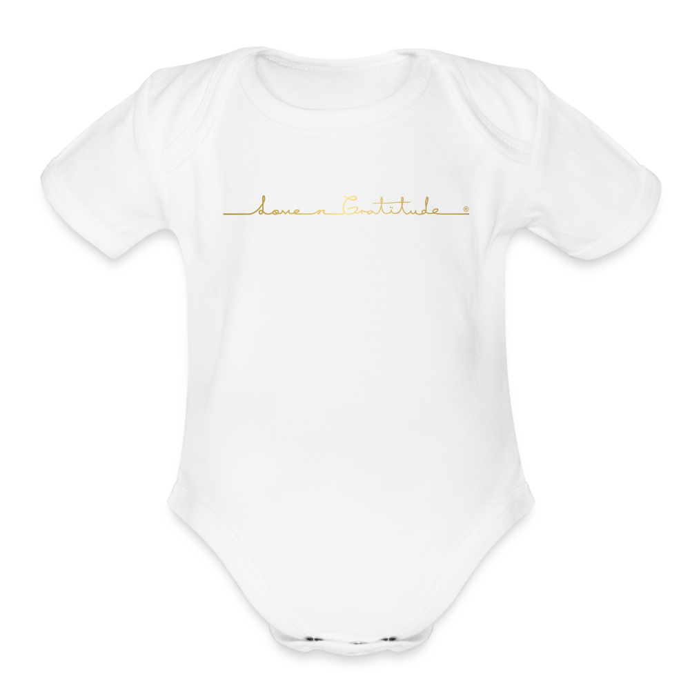 Organic Short Sleeve Baby Bodysuit Custom Print on Front, Logo on Back - white